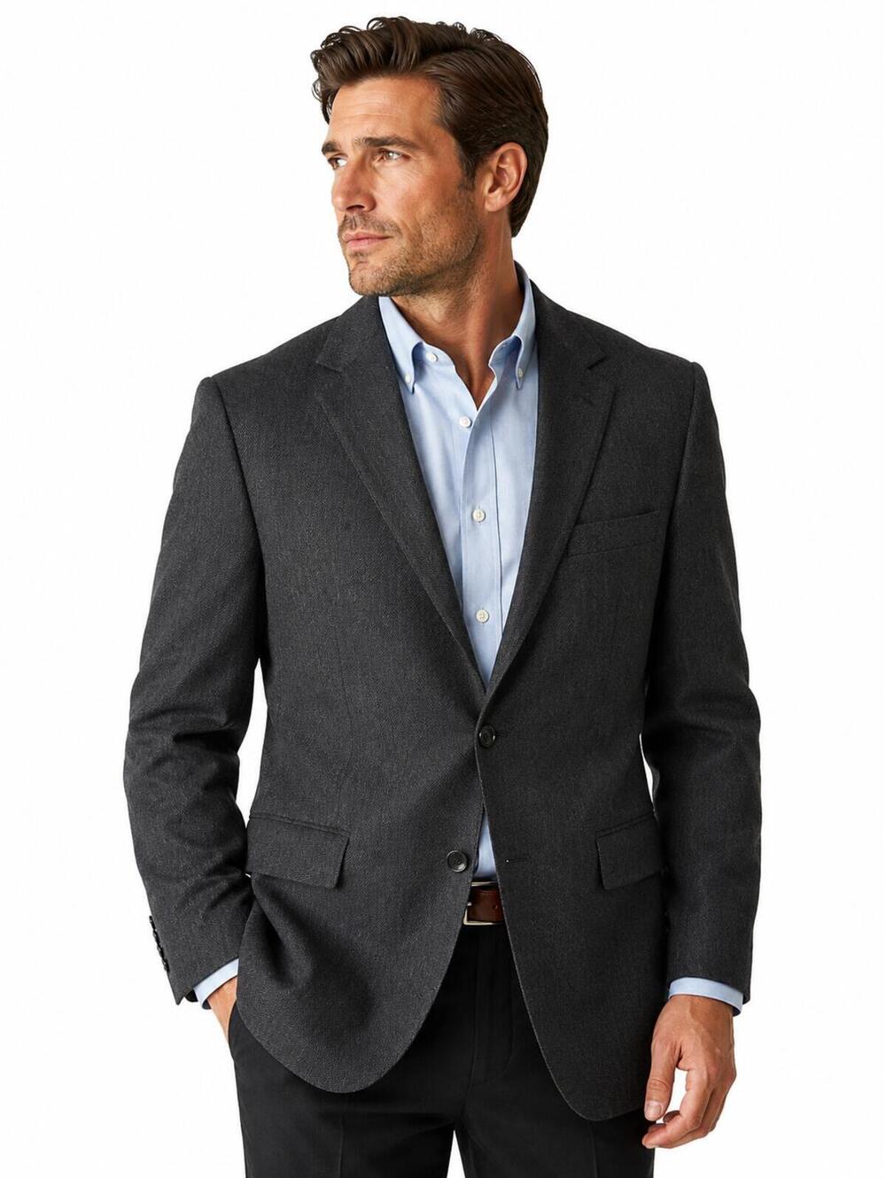 Pronto Uomo Couture 100% Lambswool Sport Coat Blazer Charcoal Gray Herringbone